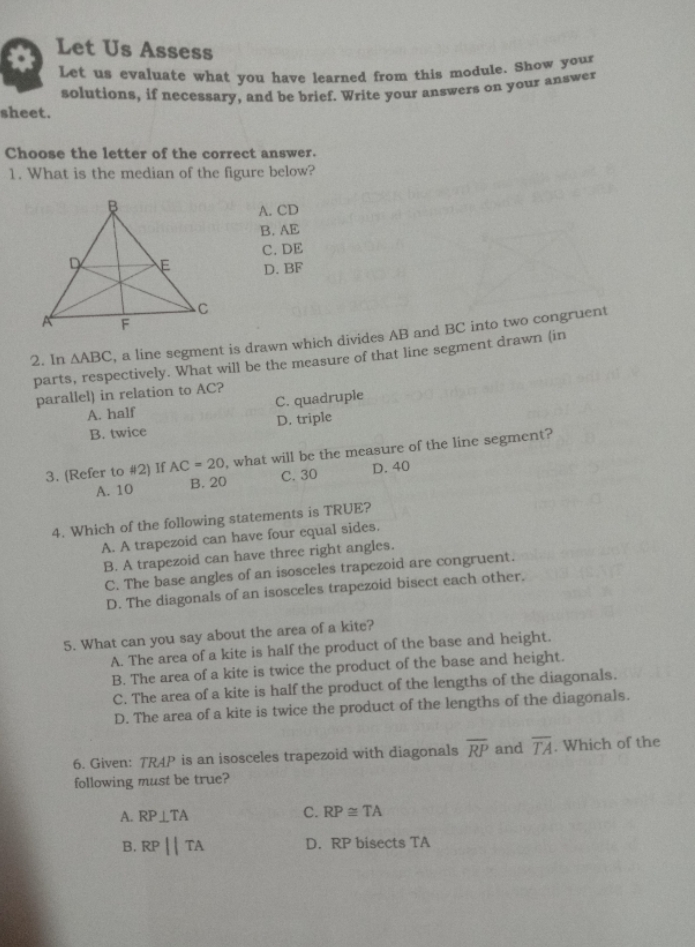 Help me please Let Us Assess Let us evaluate what