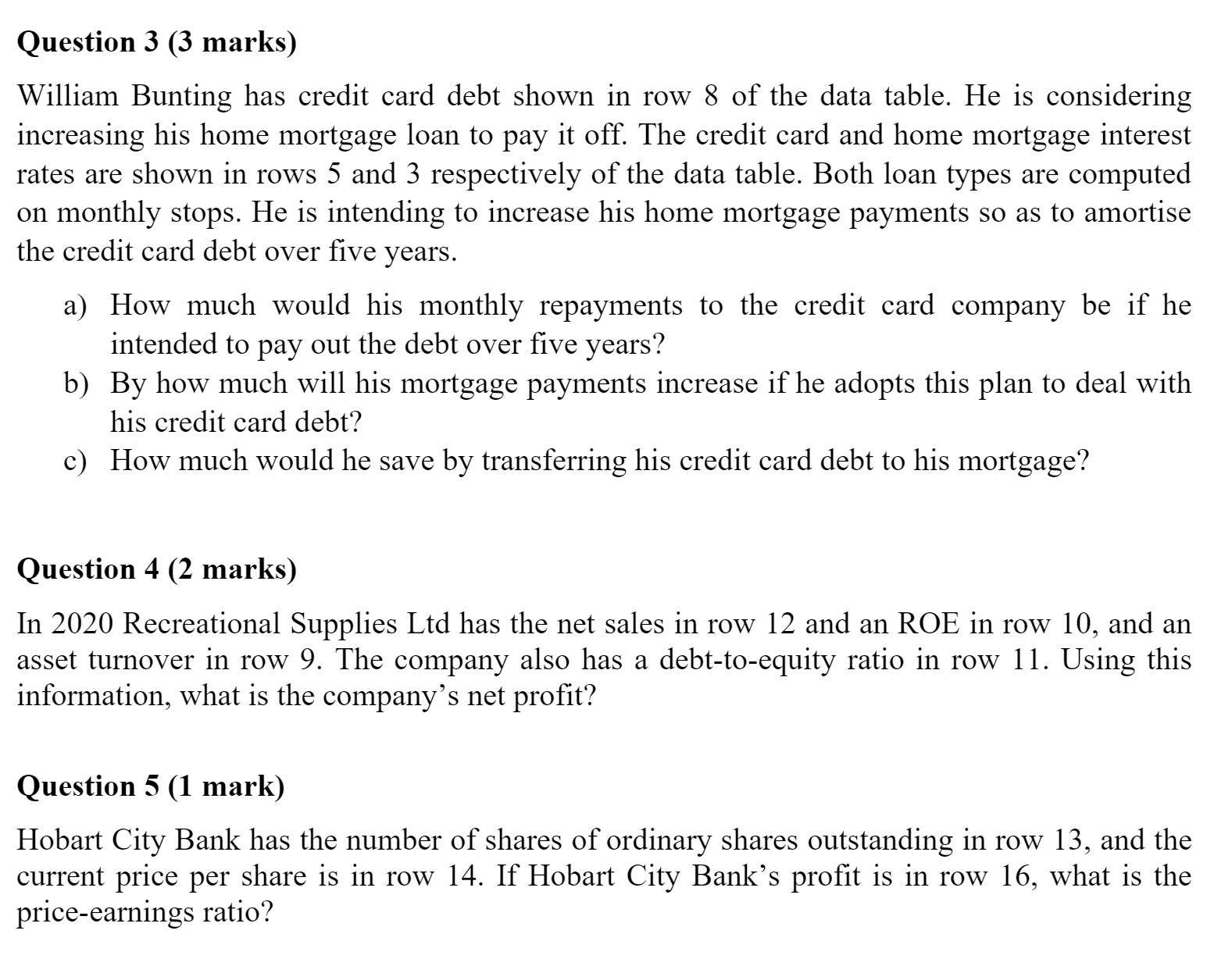 Question 3 (3 marks) William Bunting has credit