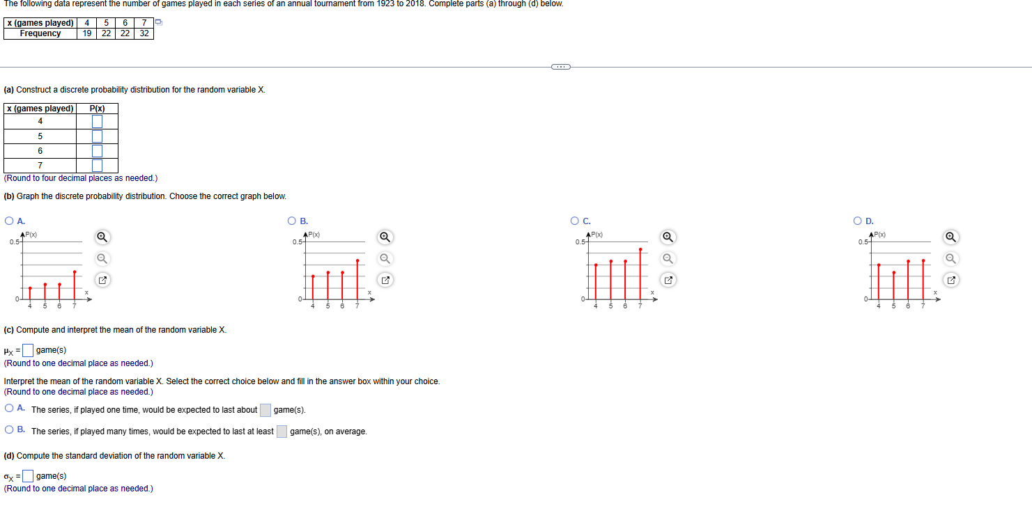 The following data represent the number of games