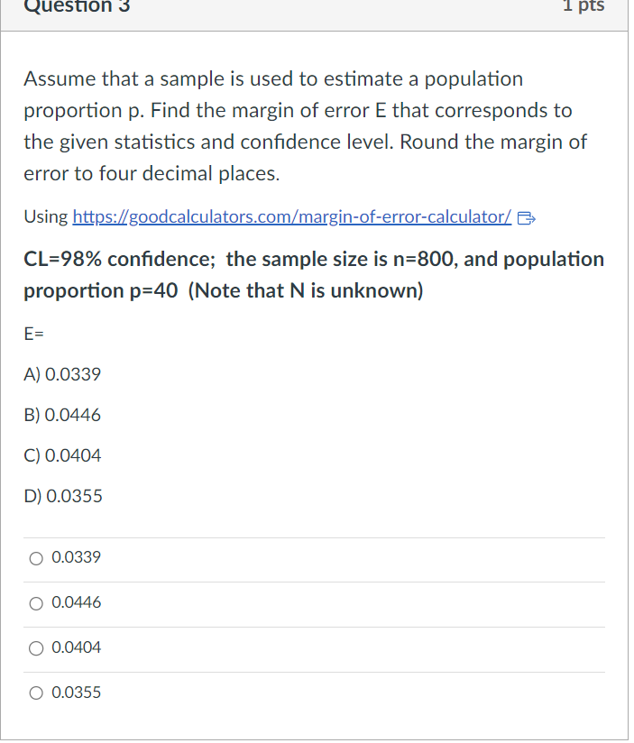 Question 1 1 pts Use the given degree of