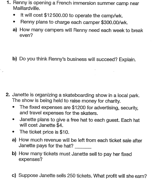 1. Renny is opening a French immersion summer