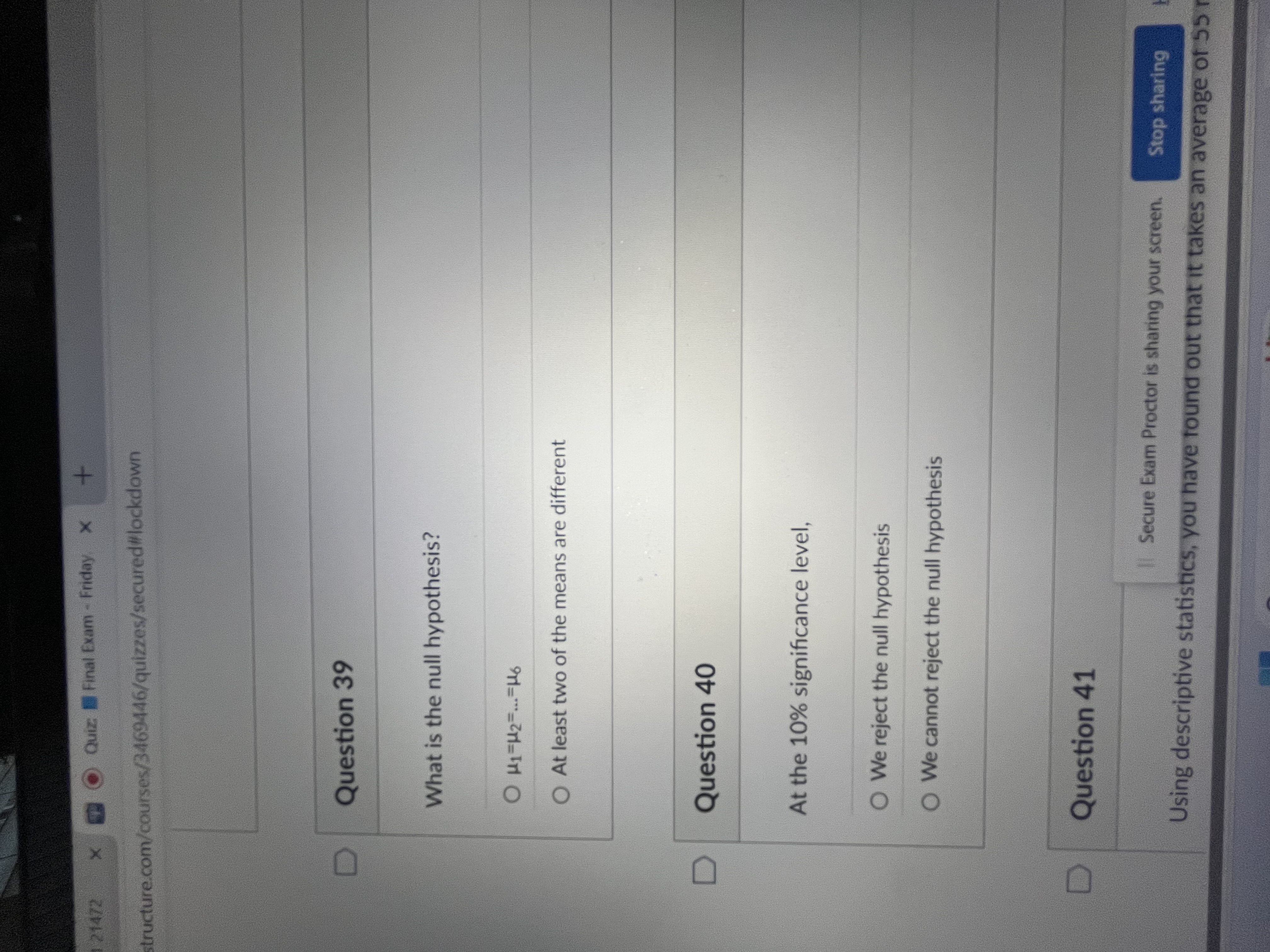 Quiz: E Final Exam - Friday X