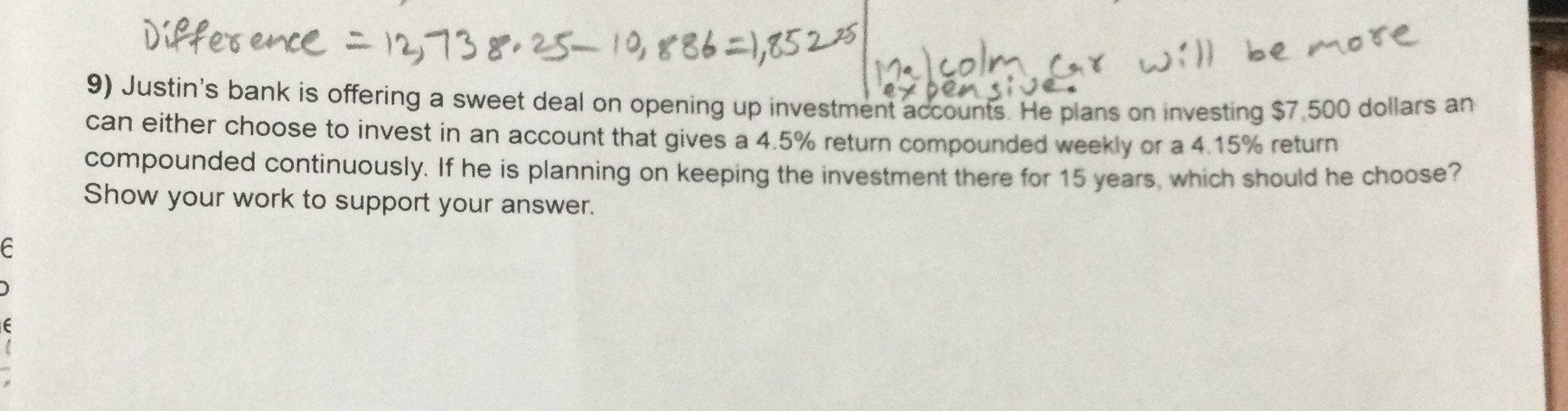Difference = 12, 738. 25- 10, 8 86=1,852x5 me col