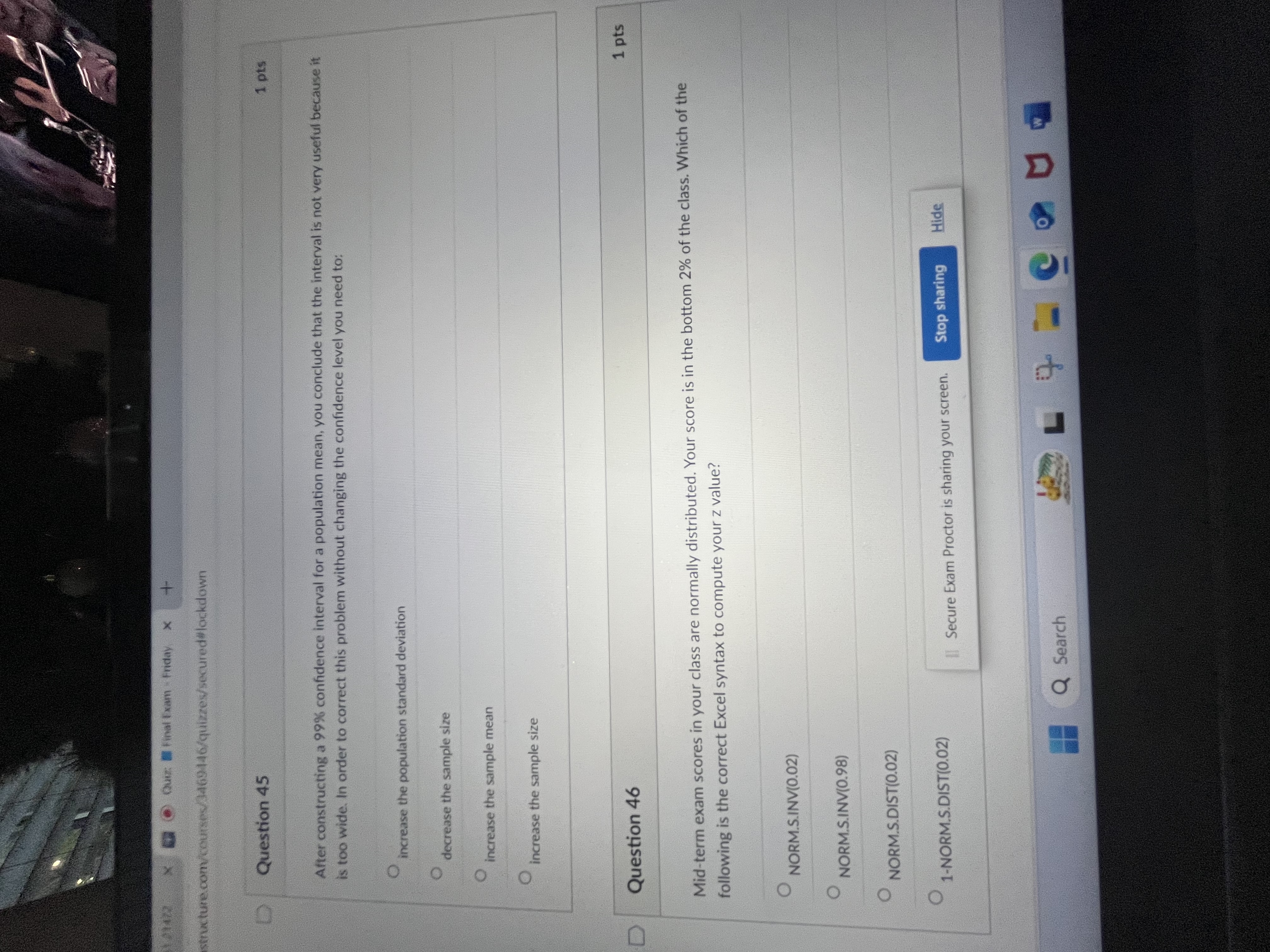 Quiz: E Final Exam - Friday X