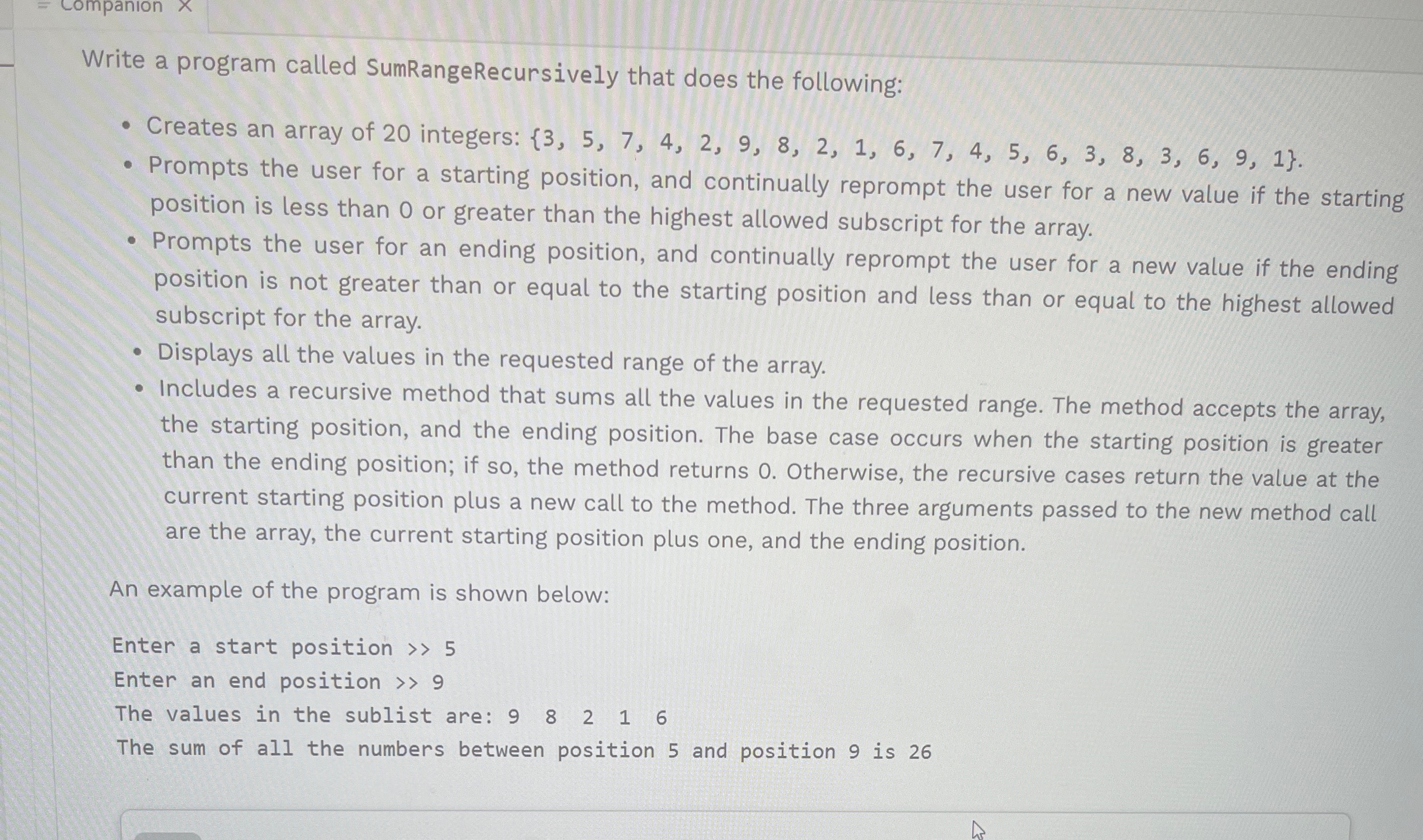 Companion X Write a program called
