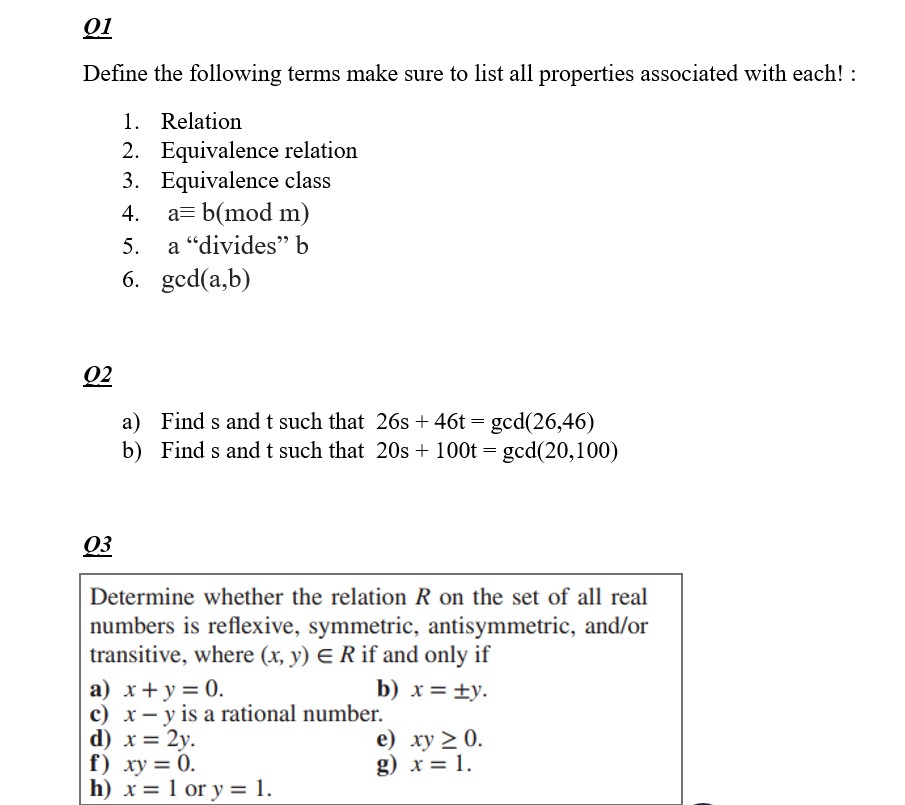 01 Define the following terms make sure to list