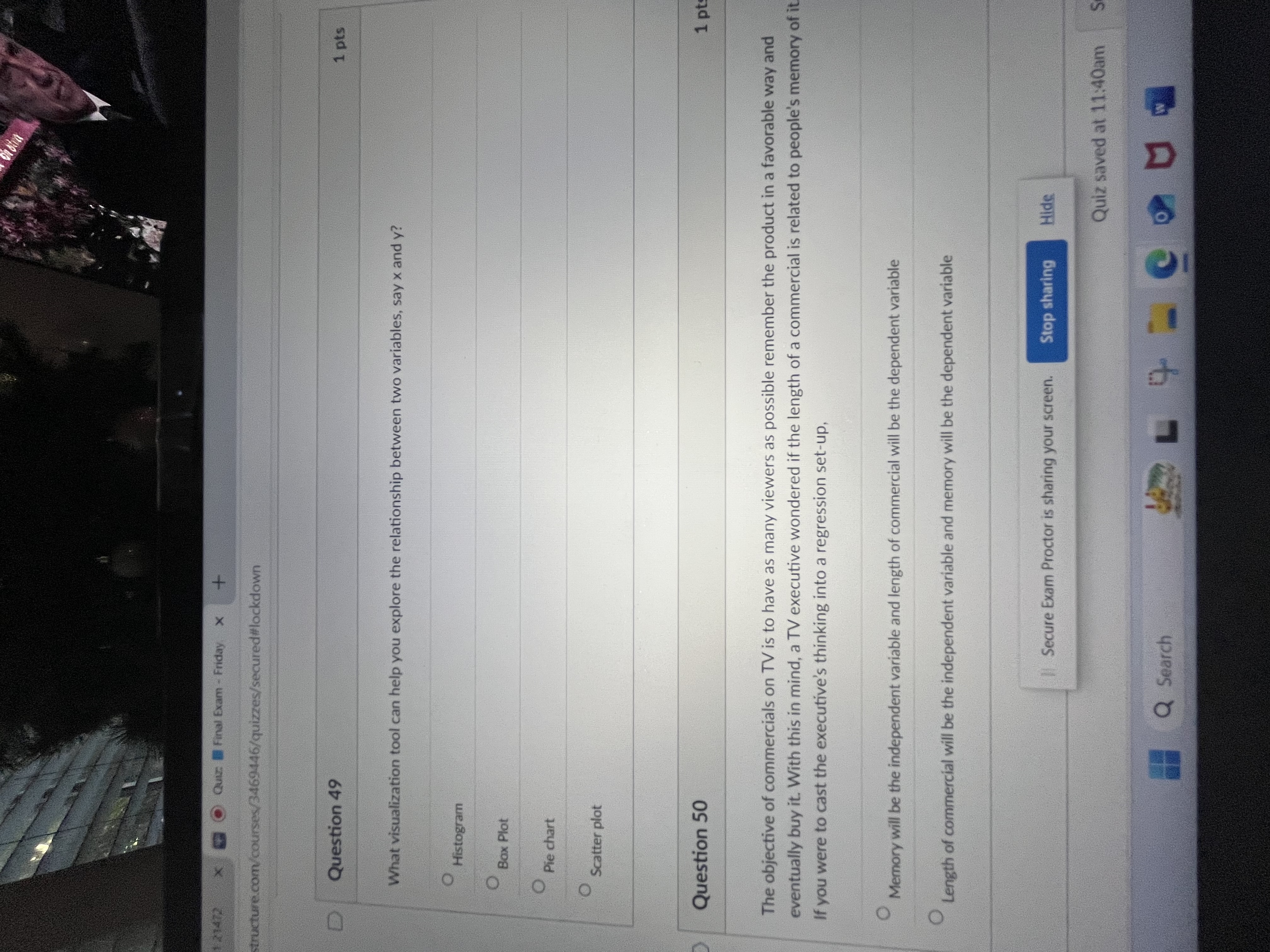 Quiz: E Final Exam - Friday X