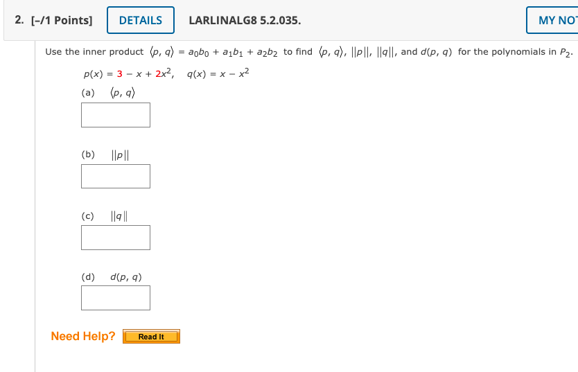 2. [-/1 Points] DETAILS LARLINALG8 5.2.035. MY NO