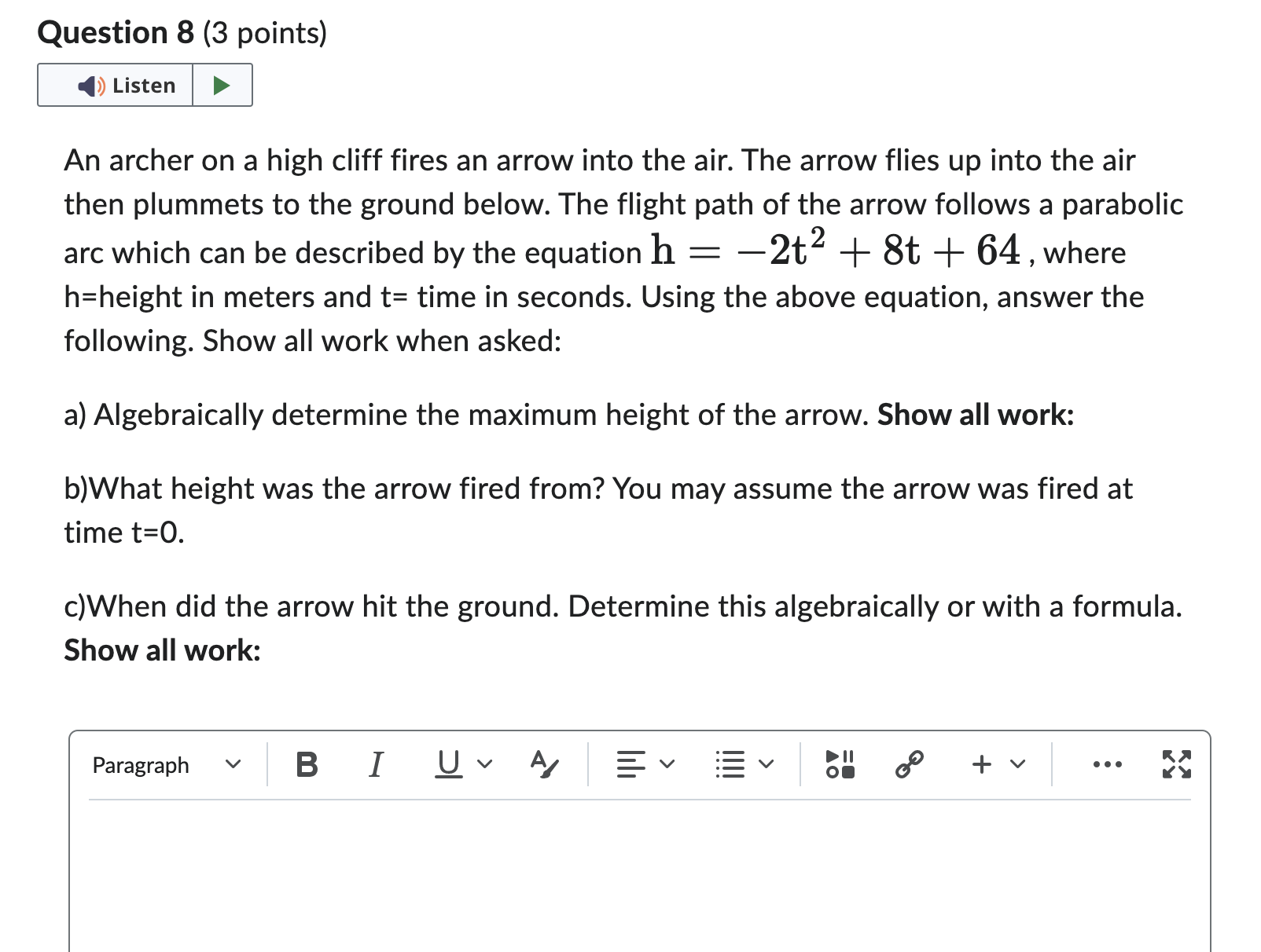 SHOW ALL WORK 8,9,10 AND ALL PARTS A,B,C Question