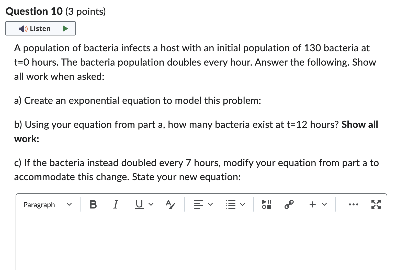 SHOW ALL WORK 8,9,10 AND ALL PARTS A,B,C Question
