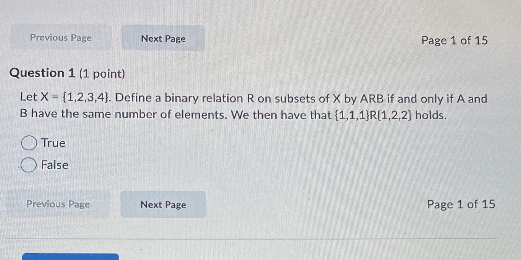 Previous Page Next Page Page 1 of 15 Question 1