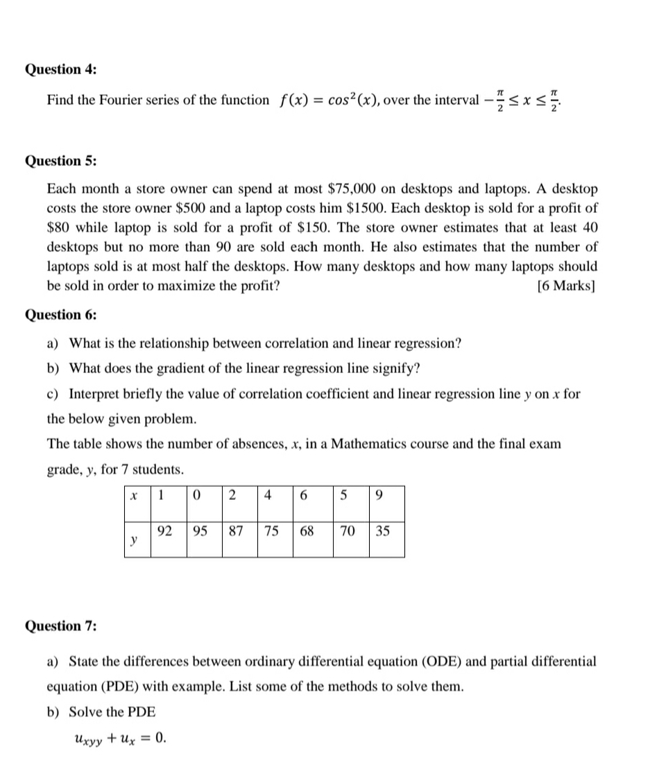 please answer Question 4: Find the Fourier series