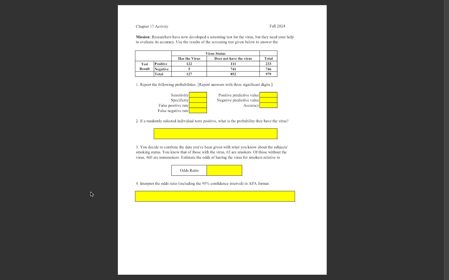 Chapter 17 Activity Fall 2024 Mission: