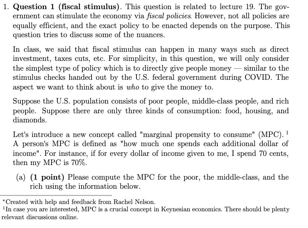 1. Question 1 (scal stimulus). This question is