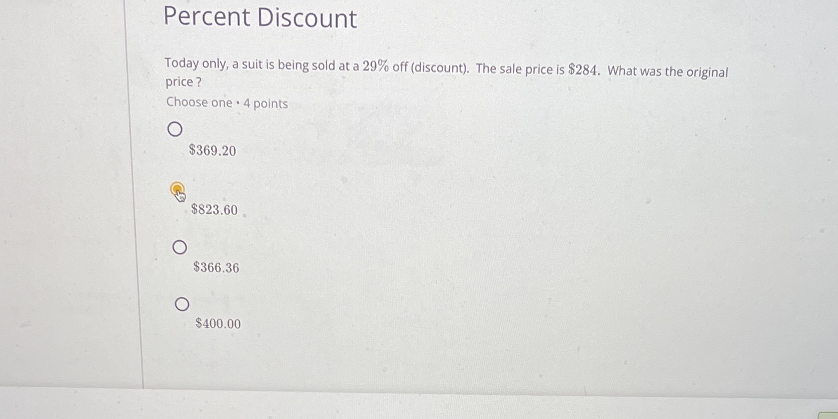 Percent Discount Today only, a suit is being sold