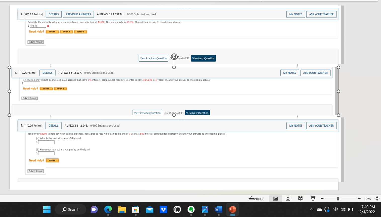4. [0/0.26 Points] DETAILS PREVIOUS ANSWERS