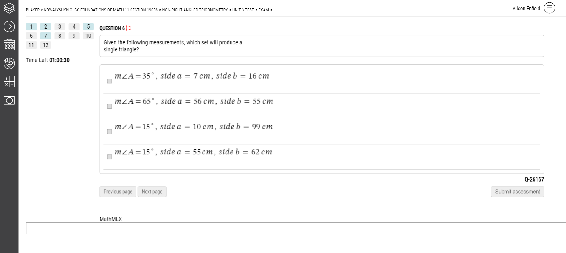 PLAYER KOWALYSHYN O. CC FOUNDATIONS OF MATH 11