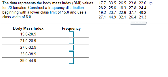 The table below shows the frequency distribution