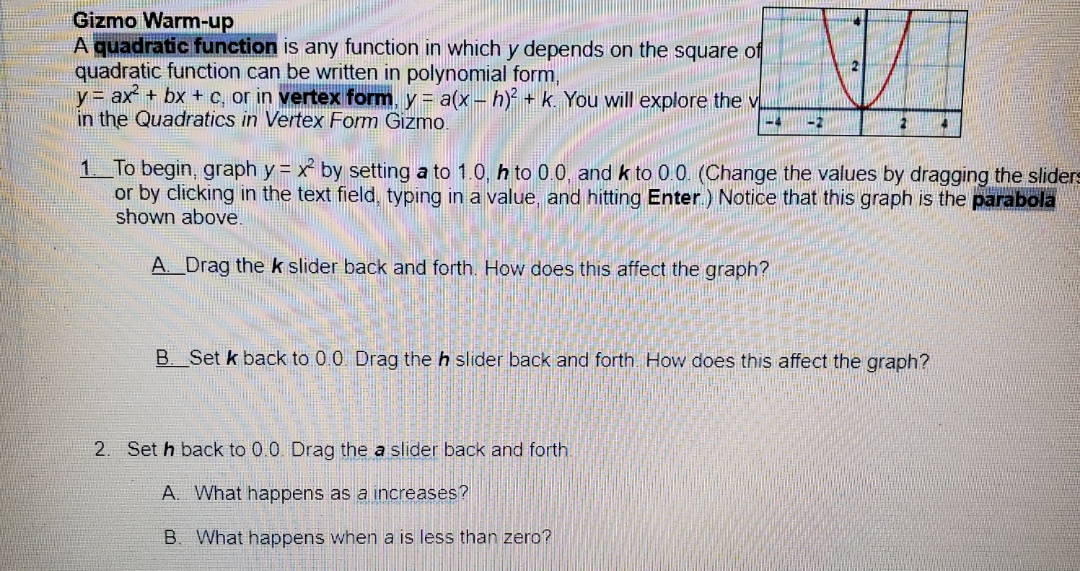 what kind of math is this btw. Gizmo Warm-up A