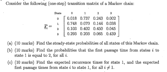 Consider the following (one-step) transition