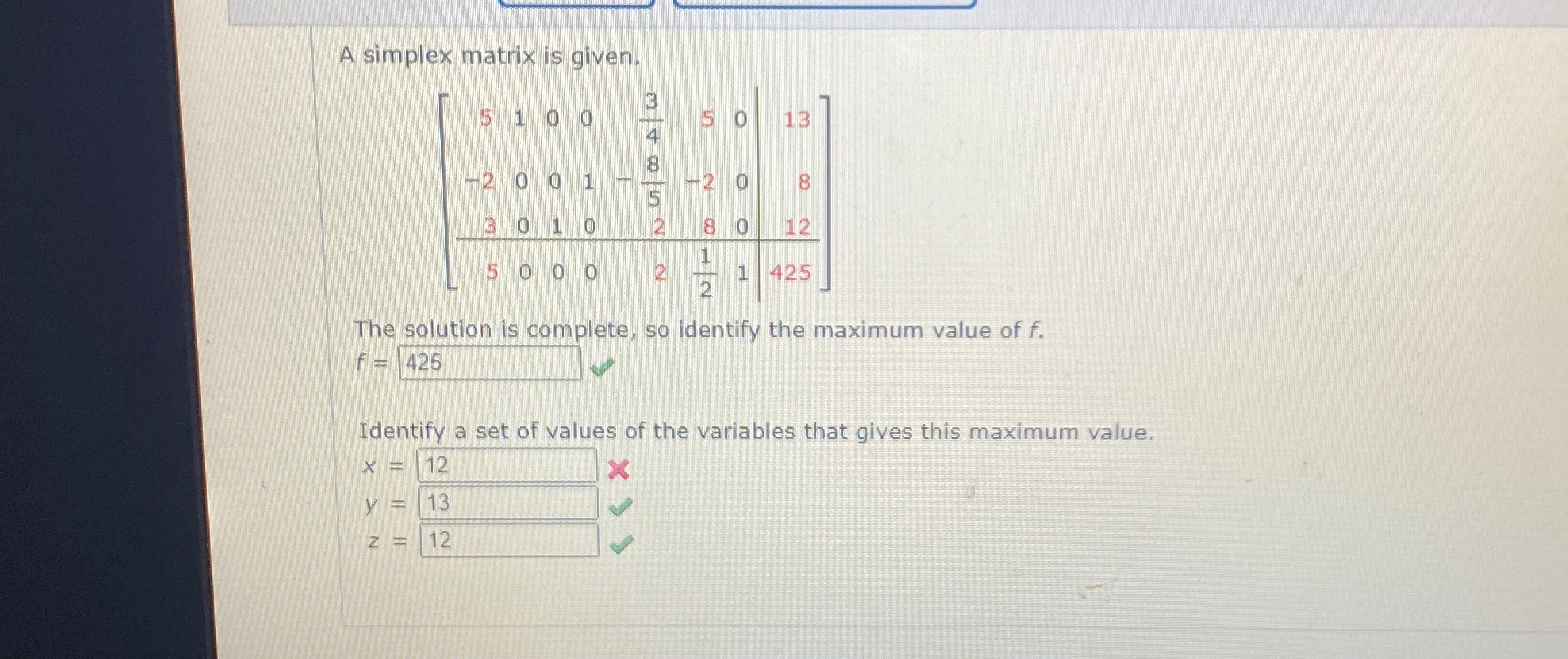 Some math help please A simplex matrix is given.
