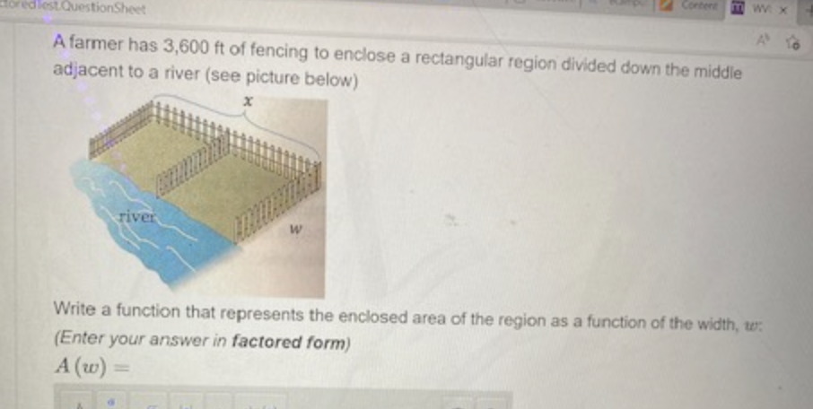 MY X lost.QuestionSheet A farmer has 3,600 ft of