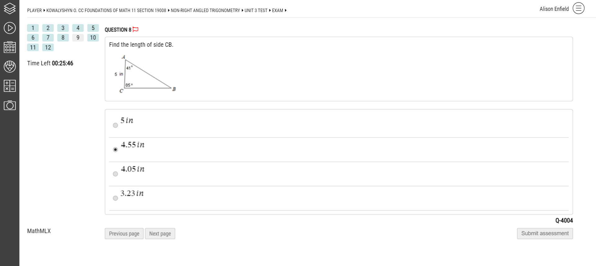 PLAYER KOWALYSHYN O. CC FOUNDATIONS OF MATH 11