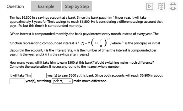 Question Example Step by Step Tim has $6,300 in a