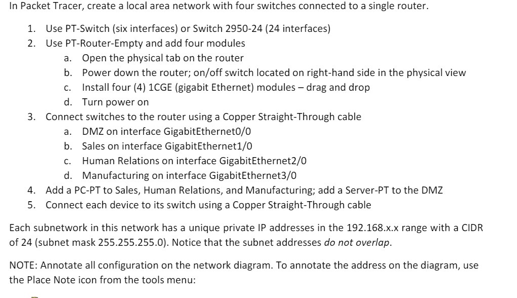 In Packet Tracer, create a local area network