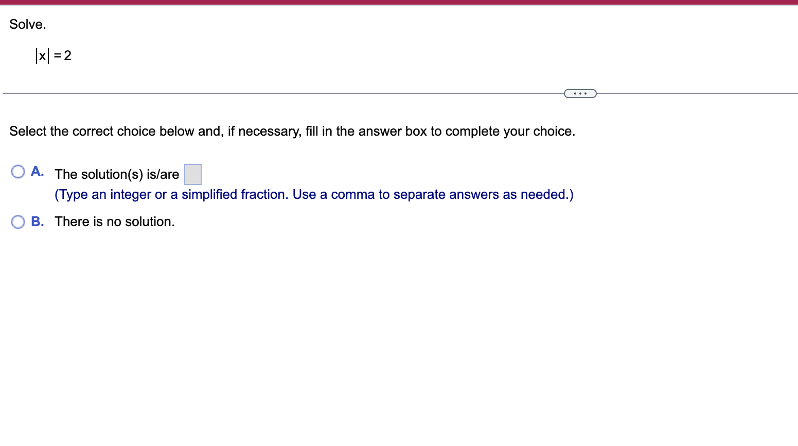 Solve. The solution(s) is/are x = (Simplify your