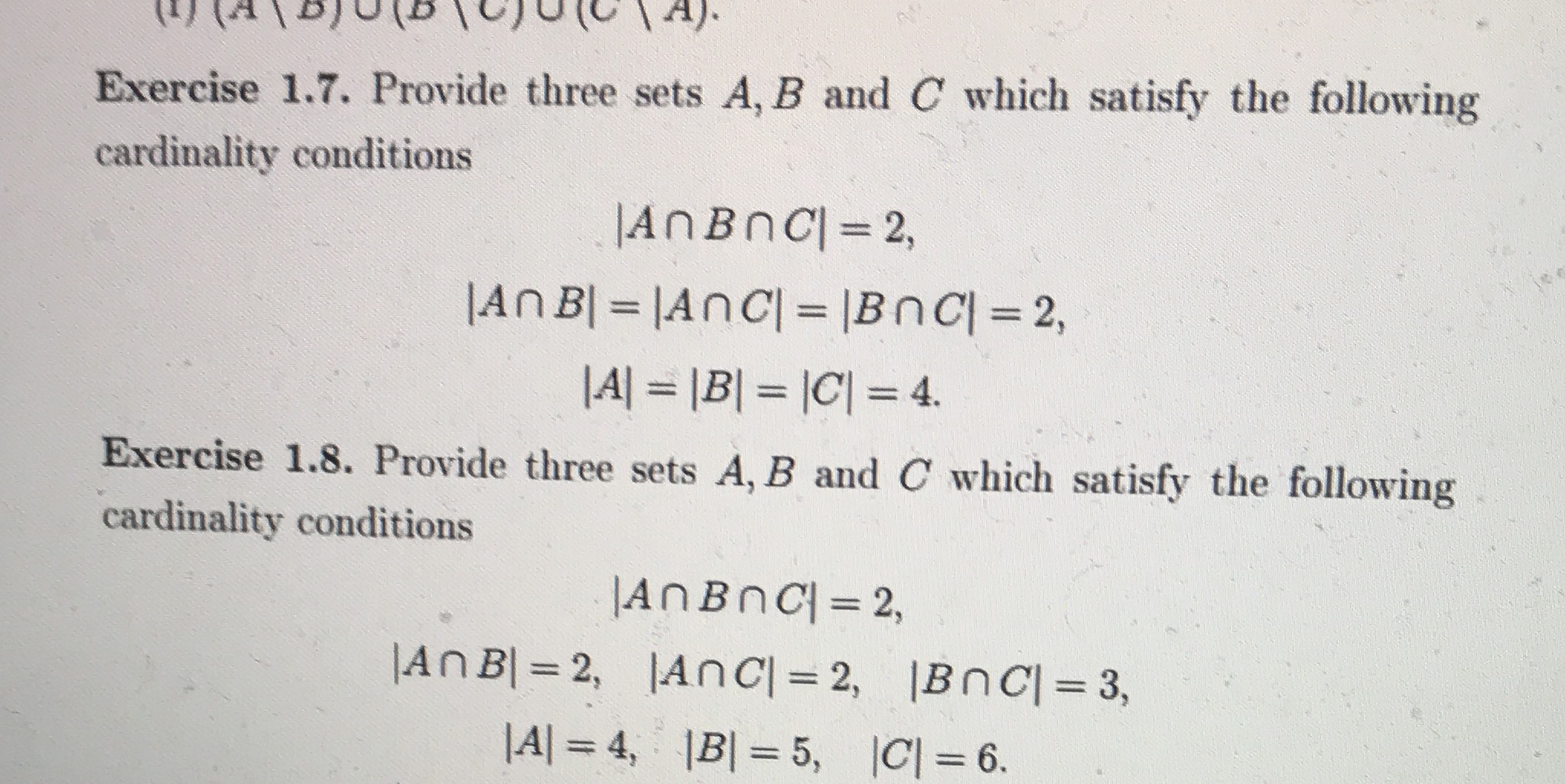 How do I solve exercise 1.7 and 1.8 (1) (4 \\DJU