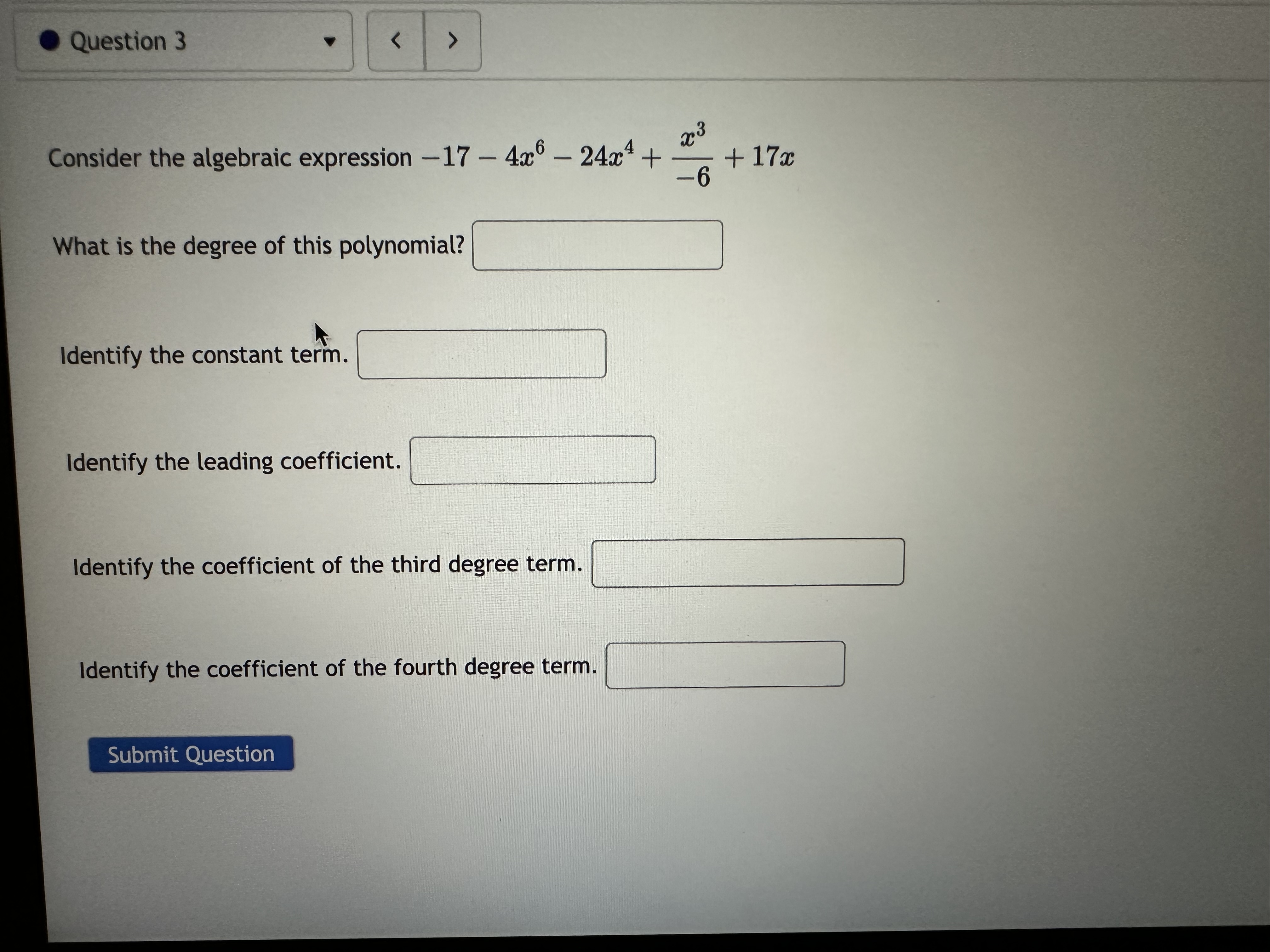 . Question 3 23 Consider the algebraic expression