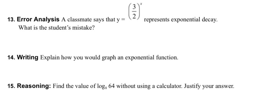 N/W 13. Error Analysis A classmate says that y =