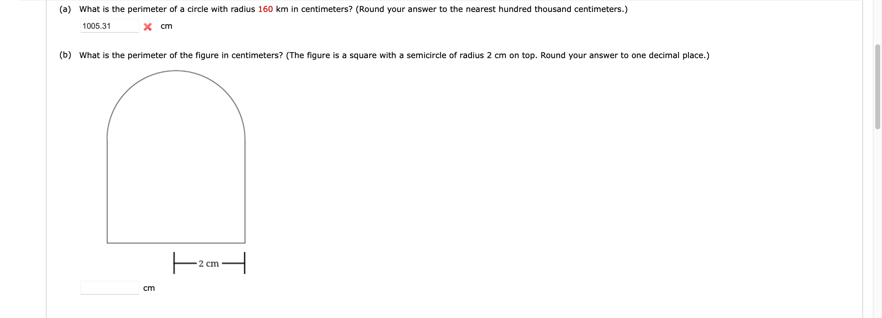 A: What is the perimeter of a circle with radius
