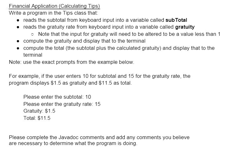 Financial Application (Calculating Tips) Write a