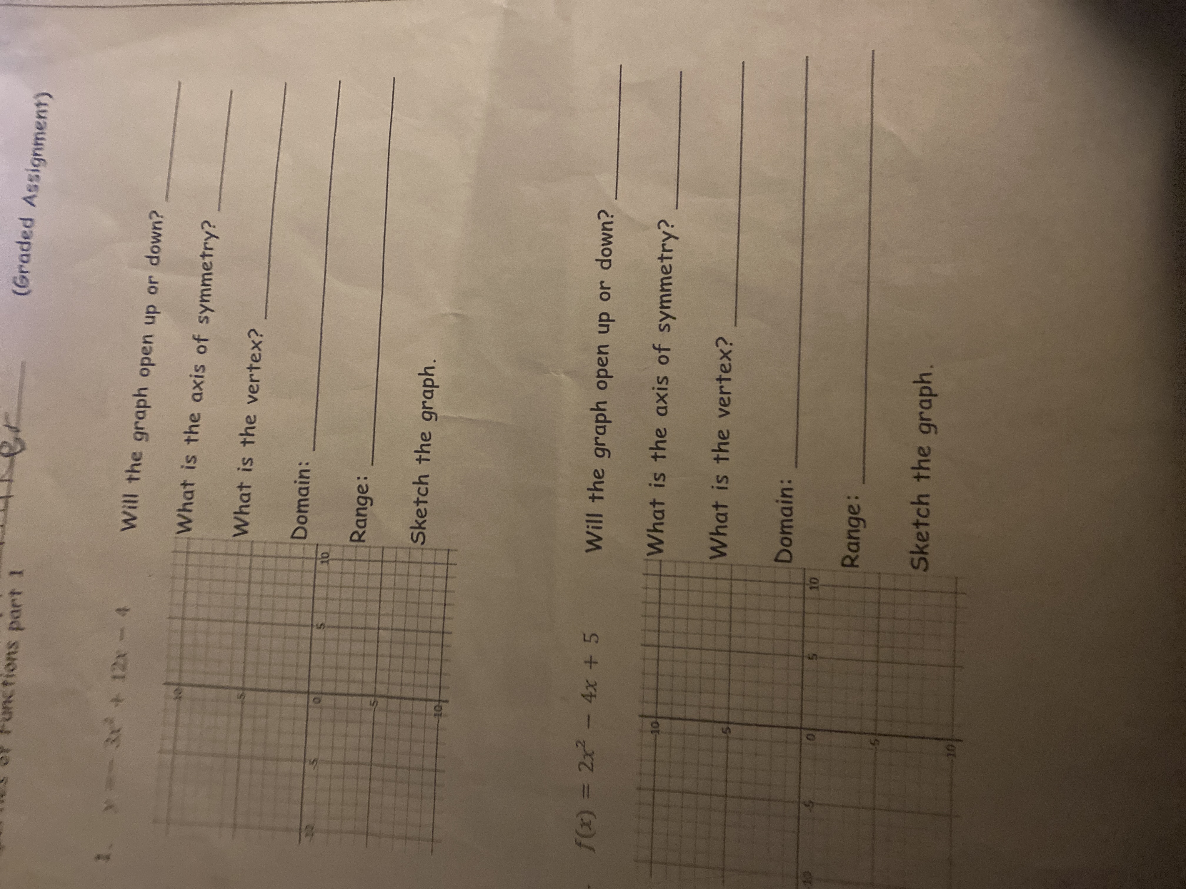 functions part 1 (Graded Assignment) vex+ 12x -4