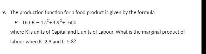 92 The production function for a food product is