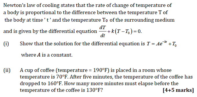Newton's law of cooling states that the rate of