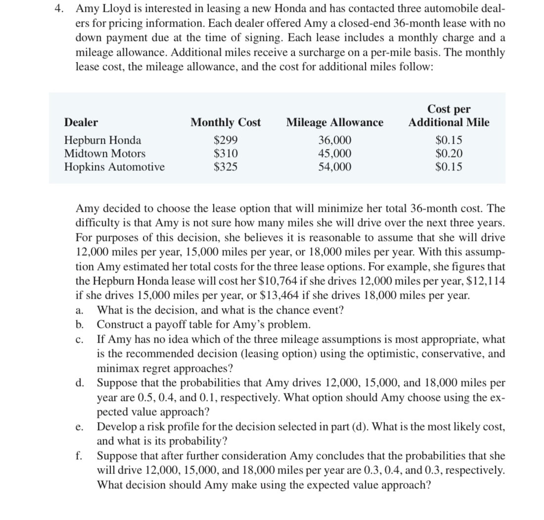 q4 : a and b,c,d,e,f 4. Amy Lloyd is interested