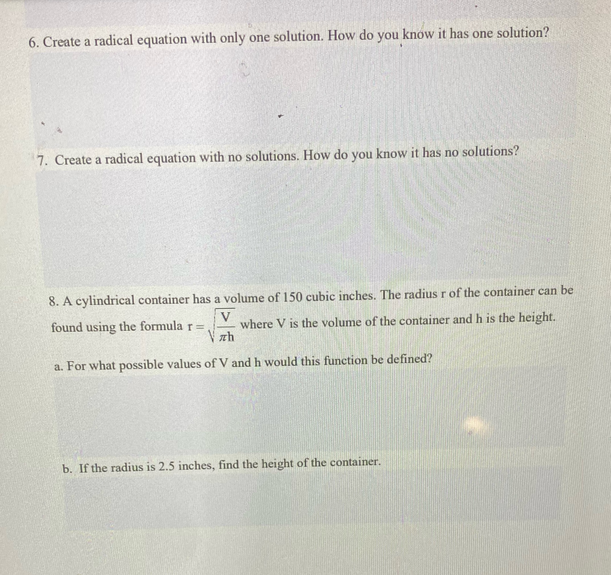 6. Create a radical equation with only one