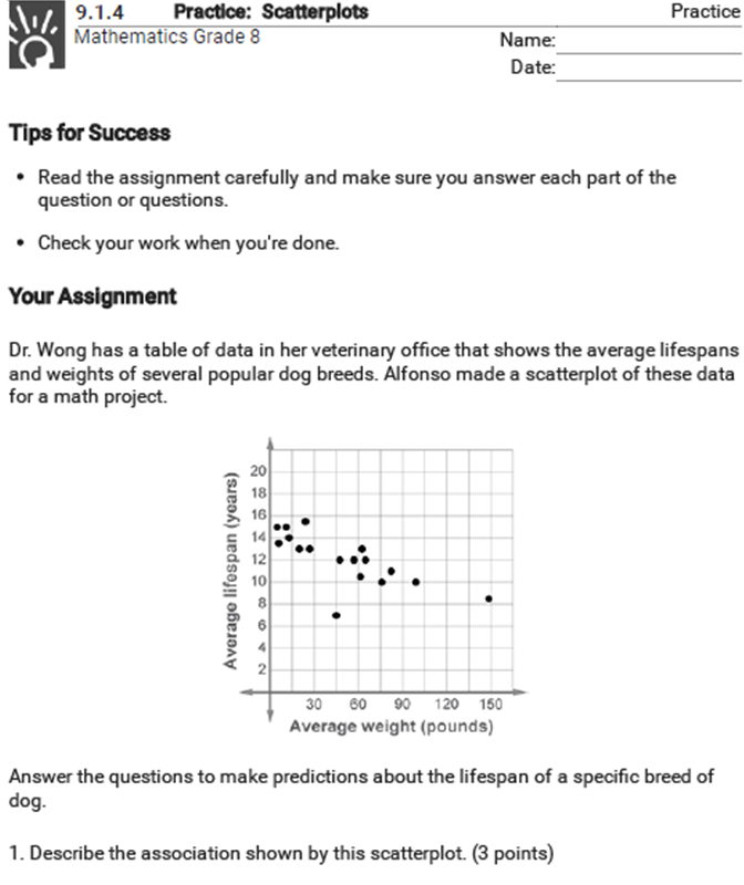 9.1.4 Practice: Scatterplots Practice Mathematics