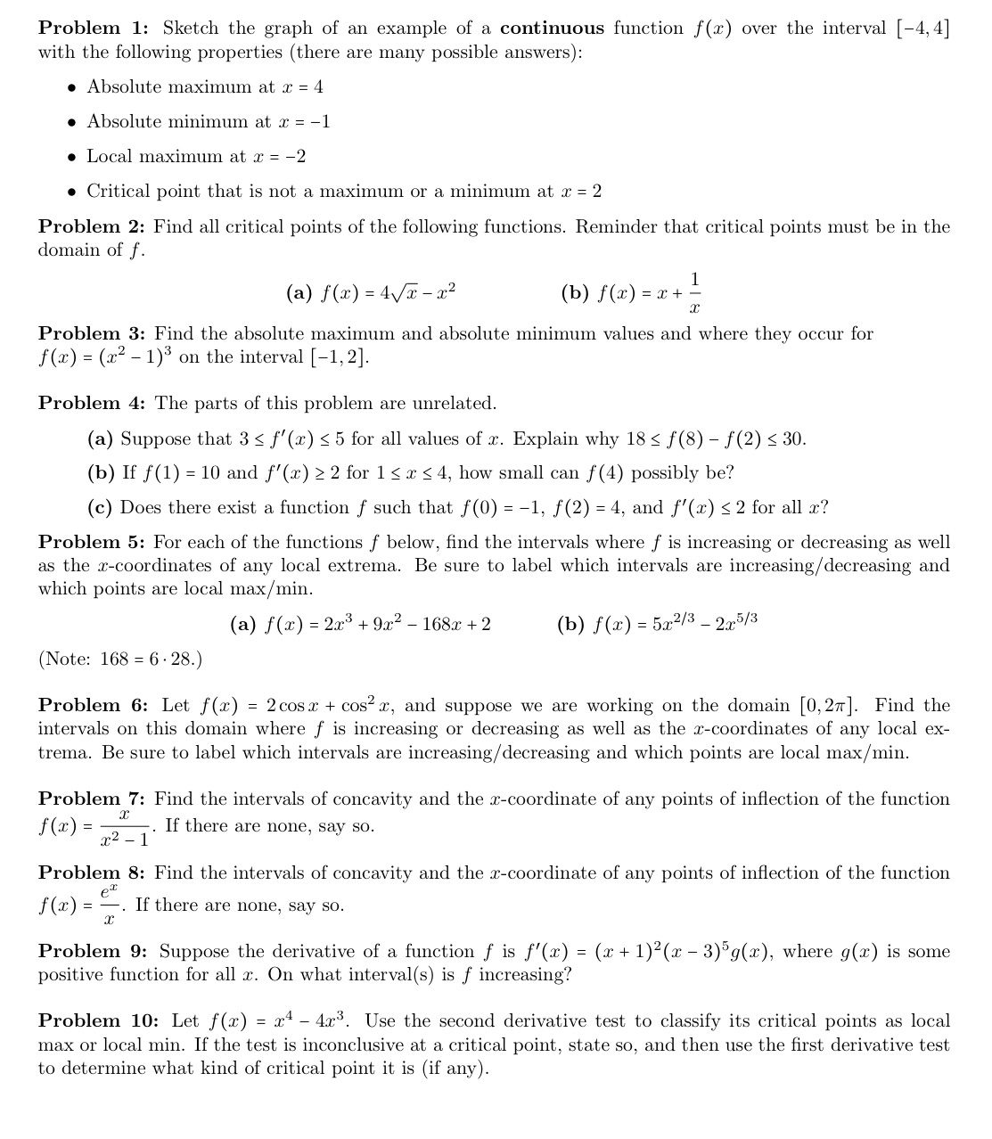 Problem 1: Sketch the graph of an example of a
