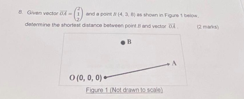 8. Given vector OA = and a point B (4, 3, 8) as