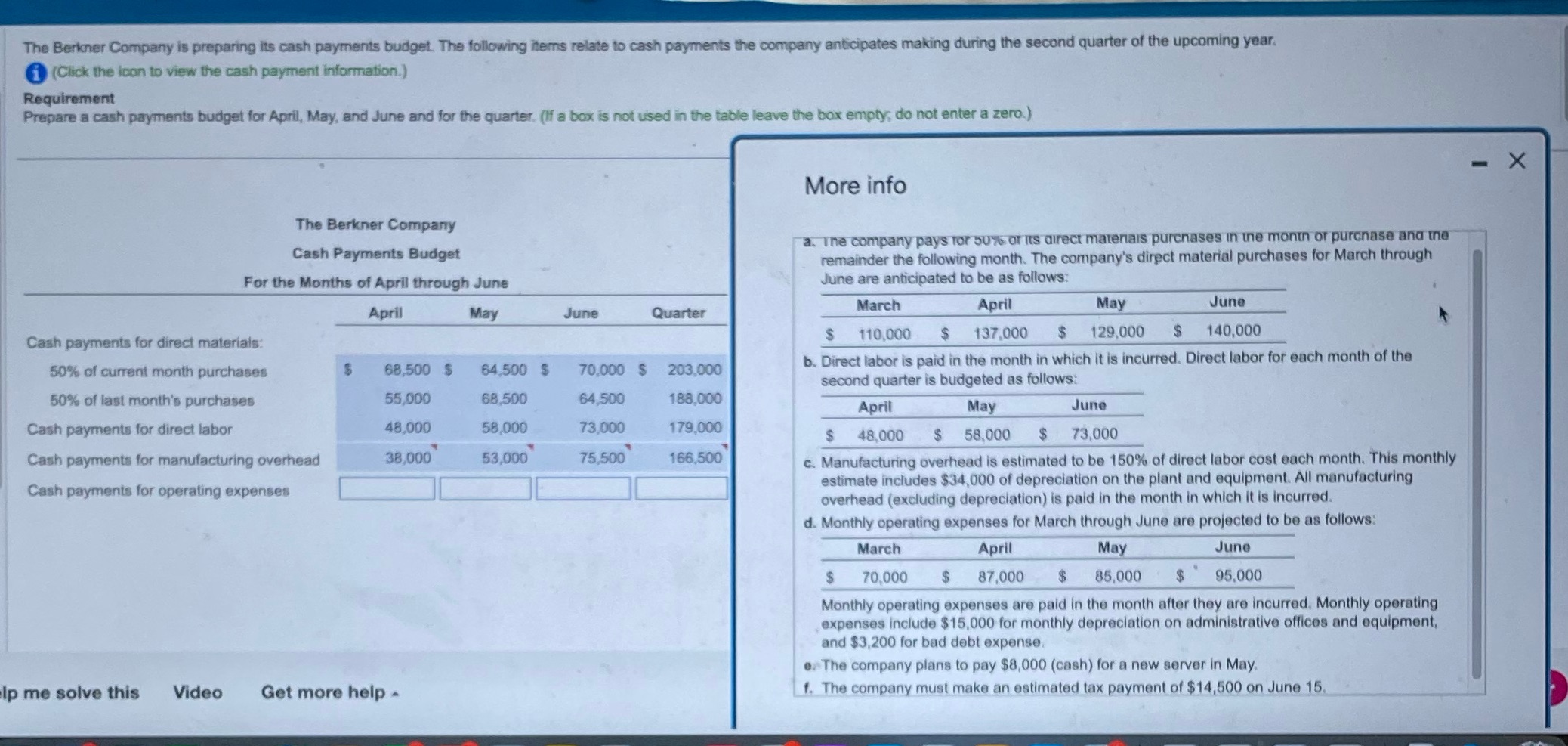 The Berkner Company is preparing its cash
