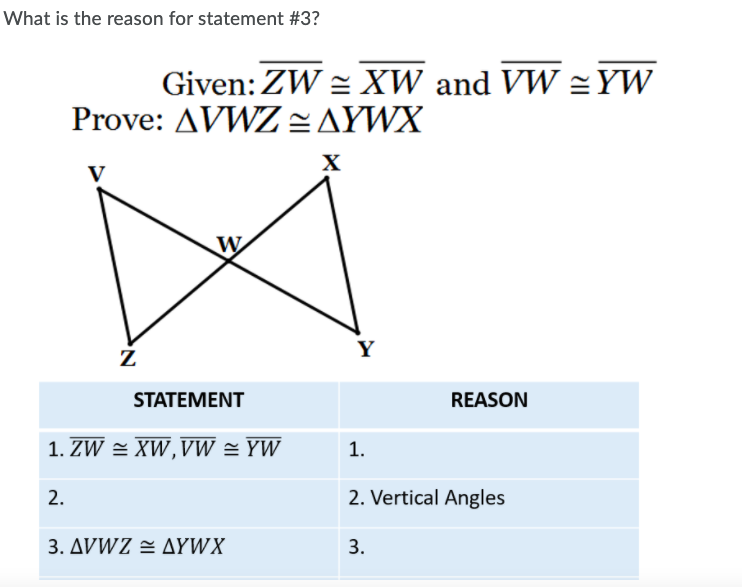 What is the reason for statement #3? Given: ZW =