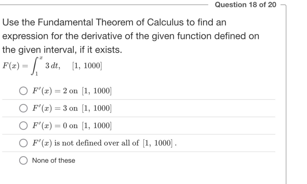 Question 18 of 20 Use the Fundamental Theorem of