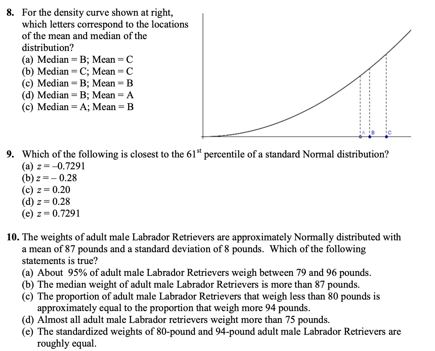 8. 10. For the density curve shown at right,