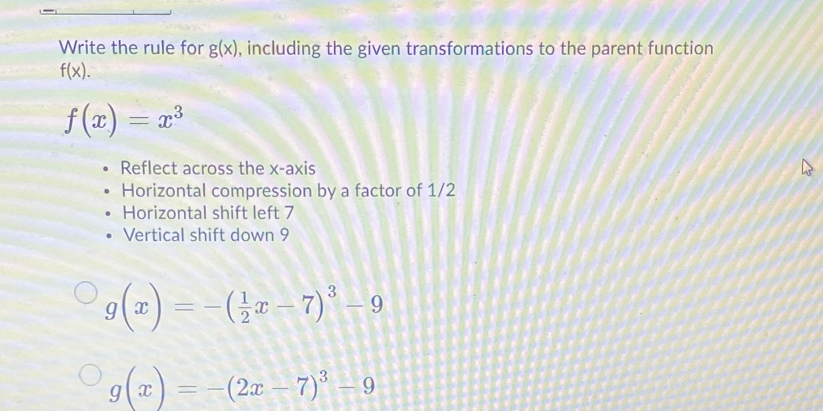 Write the rule for g(x), including the given