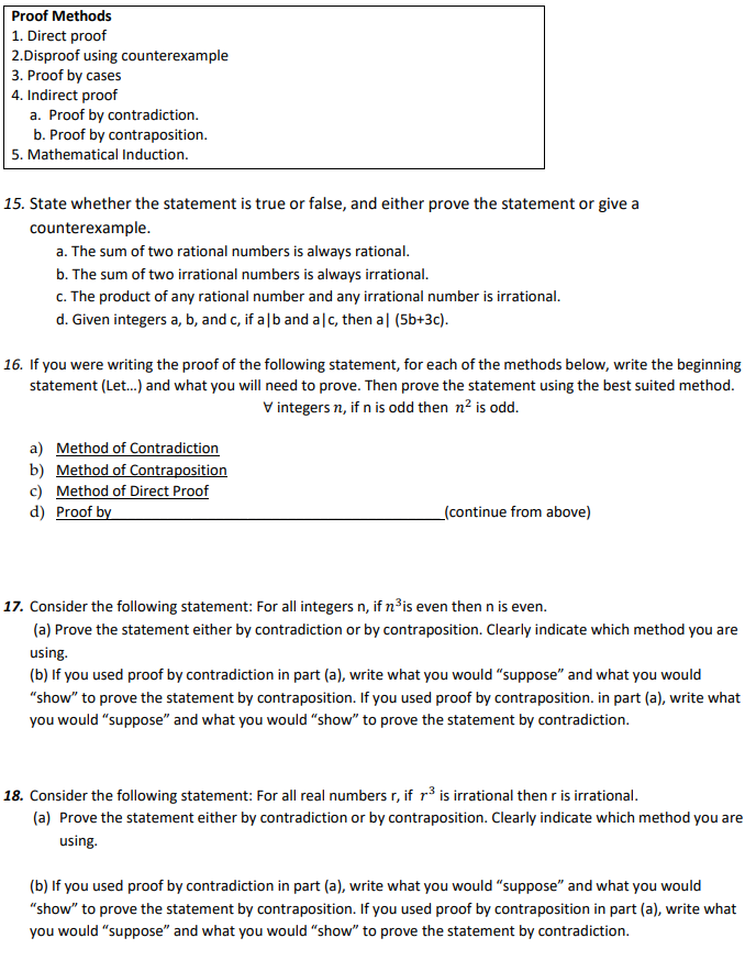 \fProof Methods 1. Direct proof 2.Dis proof using