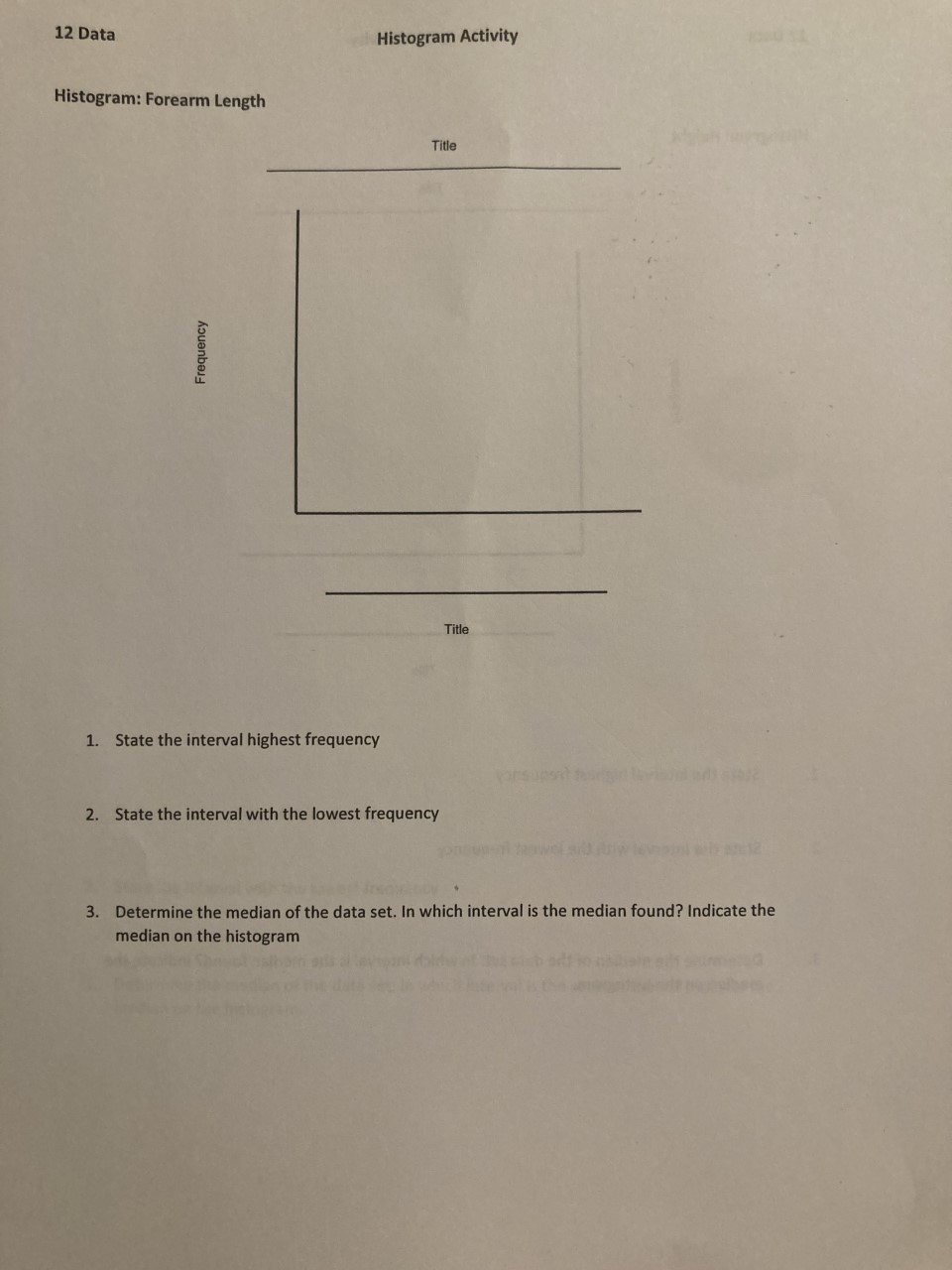 12 Data Histogram Activity Frequency Table: